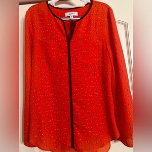 Libby Edelman Red Blouse with Black Bee Pattern